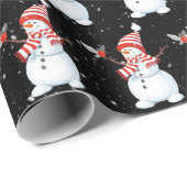Papier Cadeau Snowman de Noël avec oiseau (Coin rond)