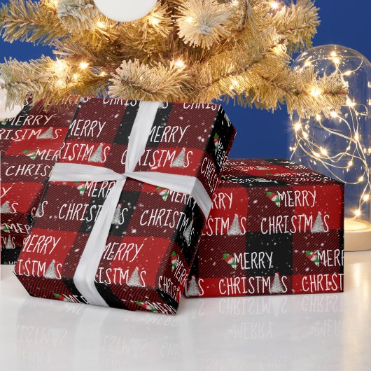 Papier Cadeau Snowman de Noël et arbre dans les flocons de neige (Vacances)