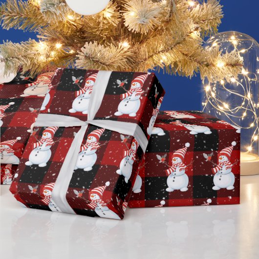Papier Cadeau Snowman De Noël Sur Buffalo Plaid (Vacances)