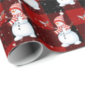 Papier Cadeau Snowman De Noël Sur Buffalo Plaid (Coin rond)