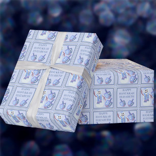 Papier Cadeau Snowman Dreidels mignonette Enfants Nom Bonne Hano