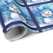 Papier Cadeau Snowman en bleu (Coin rond)