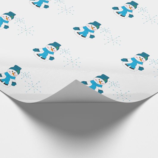 Papier Cadeau Snowman en Casquette bleu et Écharpe (Coin)