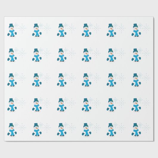 Papier Cadeau Snowman en Casquette bleu et Écharpe (Plat)