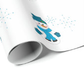 Papier Cadeau Snowman en Casquette bleu et Écharpe (Coin rond)