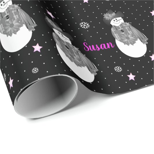 Papier Cadeau Snowman Et Stars (Coin rond)