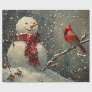 Papier Cadeau Snowman et une peinture cardinale à l'huile