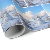 Papier Cadeau Snowman Holding a White Daisy (Coin rond)