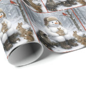 Papier Cadeau Snowman In Winter Woods With Animal Friends (Coin rond)