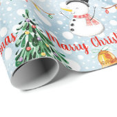 Papier Cadeau Snowman mignon Motif de Noël Personnaliser le nom (Coin rond)