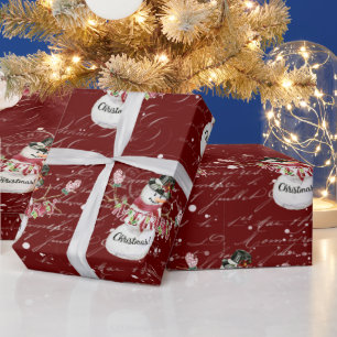 Papier Cadeau Snowman mignonne Aquarelle Joyeux Script de Noël R