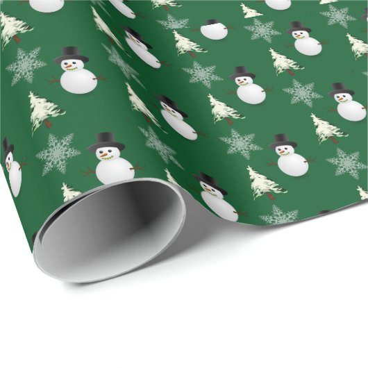 Papier Cadeau Snowman Motif Noël vert (Coin rond)