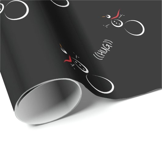Papier Cadeau SNOWMAN PRÉSENTE Text Hug Black (Coin rond)