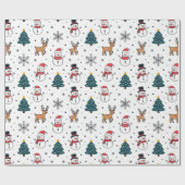 Papier Cadeau Snowman Reindeer Motif d'arbre de Noël (Plat)