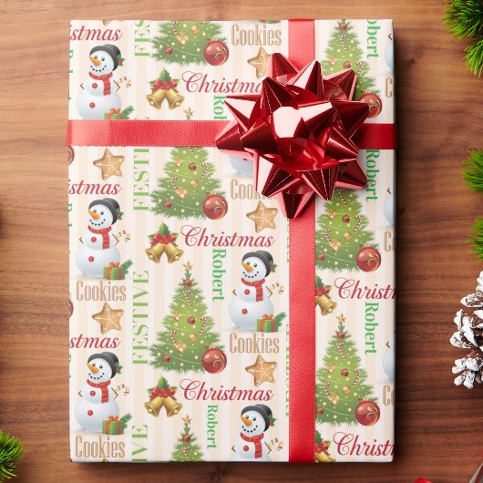 Papier Cadeau Snowman répéter le nom mignon Noël garçon's