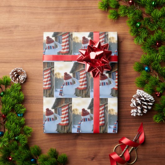 Papier Cadeau Snowman Saluting an American Flag (Cadeau de vacances)