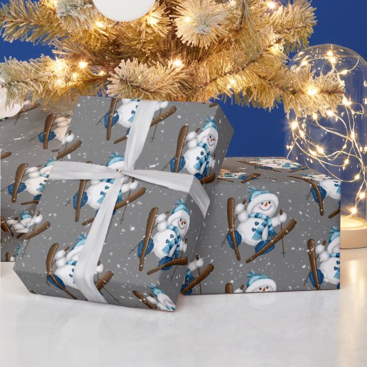 Papier Cadeau Snowman Ski Dans Les Snowflakes (Vacances)