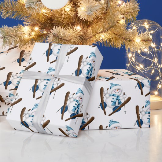 Papier Cadeau Snowman Ski En Blanc (Vacances)