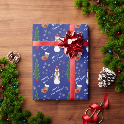 Papier Cadeau Snowman Stocker Motif de Noël en bleu (Cadeau de vacances)
