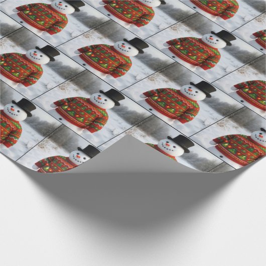 Papier Cadeau Snowman Wearing an Christmas Ugly Sweater (Coin)