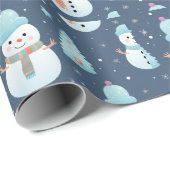 Papier Cadeau Snowmen Arbres Snowflakes Noël moderne (Coin rond)