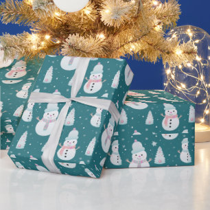 Papier Cadeau Snowmen Arbres Snowflakes Noël moderne