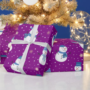 Papier Cadeau Snowmen avec Arrière - plan pourpre