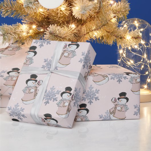 Papier Cadeau Snowmen et Silver Snowflake Champagne Noël (Vacances)