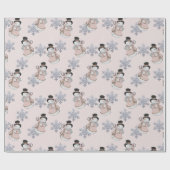 Papier Cadeau Snowmen et Silver Snowflake Champagne Noël (Plat)