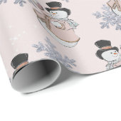 Papier Cadeau Snowmen et Silver Snowflake Champagne Noël (Coin rond)