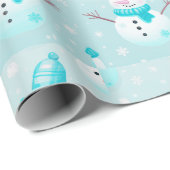 Papier Cadeau Snowmen et Snowflakes Noël moderne (Coin rond)