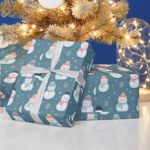 Papier Cadeau Snowmen et Snowflakes Noël moderne