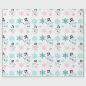 Papier Cadeau Snowmen et Snowflakes Noël Turquoise et rose (Plat)