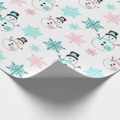 Papier Cadeau Snowmen et Snowflakes Noël Turquoise et rose (Coin)
