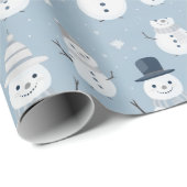 Papier Cadeau Snowmen Flèches Bleu Noël moderne (Coin rond)