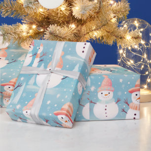 Papier Cadeau Snowmen Flèches Bleu Noël moderne