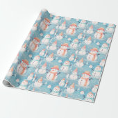 Papier Cadeau Snowmen Flèches Bleu Noël moderne (Déroulé)