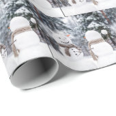 Papier Cadeau Snowmen Having a Snowball Fight (Coin rond)