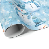 Papier Cadeau Snowmen mignons et flocons de neige (Coin rond)