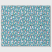 Papier Cadeau Snowmen Moderne Arbres de Noël Glace Bleu Noël (Plat)
