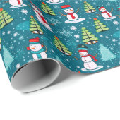 Papier Cadeau Snowmen Moderne Arbres de Noël Vert Noël (Coin rond)