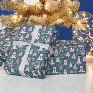 Papier Cadeau Snowmen Moderne Arbres de Noël Vert Noël