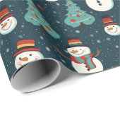 Papier Cadeau Snowmen Noël Arbres Snowflakes Green Noël (Coin rond)