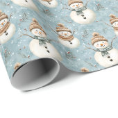 Papier Cadeau Snowmen & Snowflakes (Coin rond)