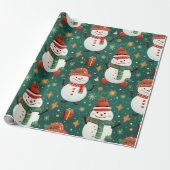 Papier Cadeau Snowmen Snowflakes Noël Ornements Noël (Déroulé)