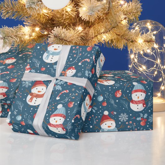 Papier Cadeau Snowmen Snowflakes Sucres de canne Green Christmas (Vacances)