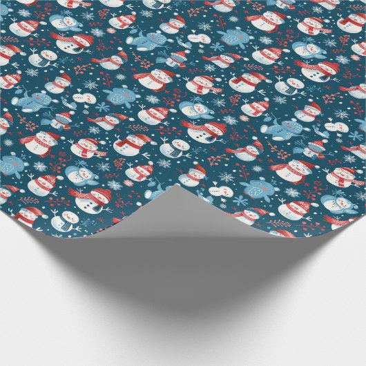 Papier Cadeau Snowmen Snowflakes Vert Noël bleu (Coin)