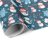 Papier Cadeau Snowmen Snowflakes Vert Noël bleu (Coin rond)