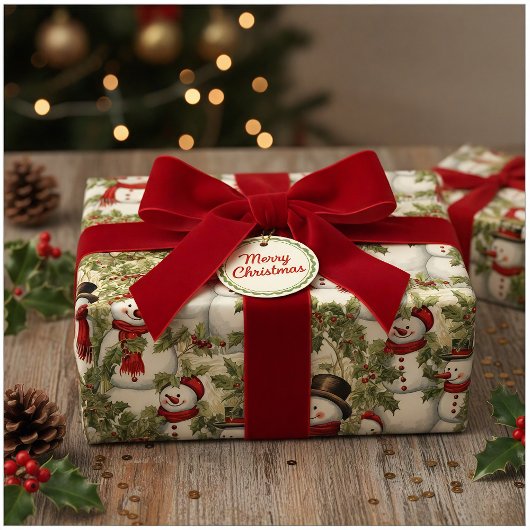 Papier Cadeau Snowmen vintage Et Holly