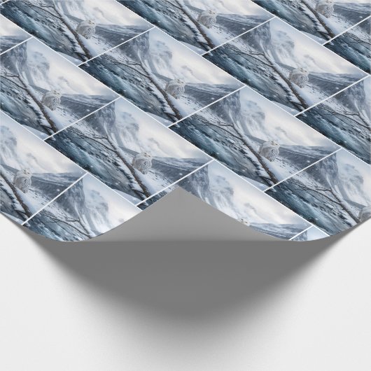 Papier Cadeau Snowy Owl On a Winter Tree Branch (Coin)